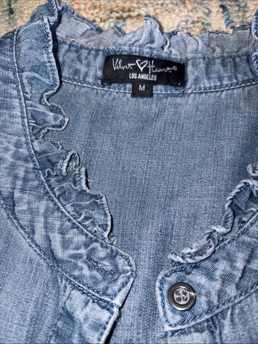Velvet Heart Ruffled Denim Blouse - Picture 8 of 9